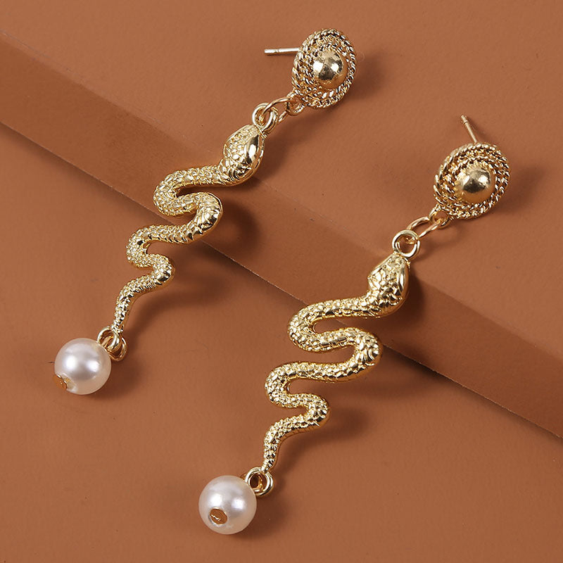 Faux Pearl Serpent Earrings