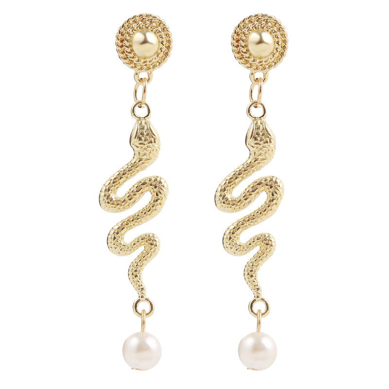 Faux Pearl Serpent Earrings