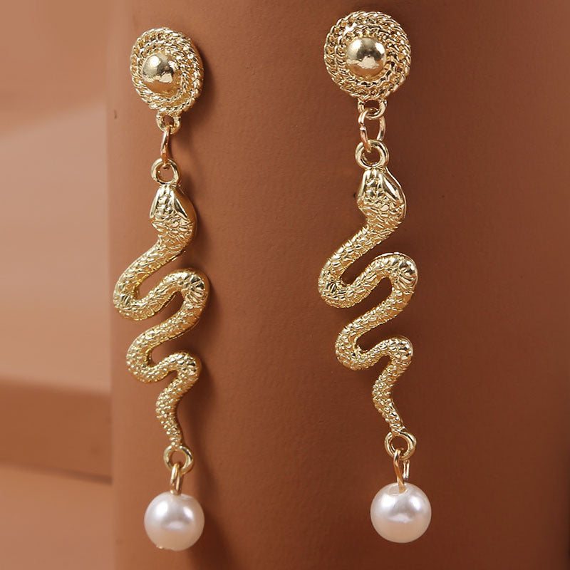 Faux Pearl Serpent Earrings