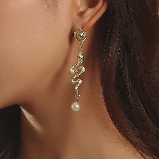 Faux Pearl Serpent Earrings