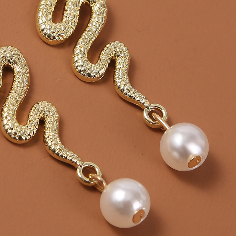 Faux Pearl Serpent Earrings